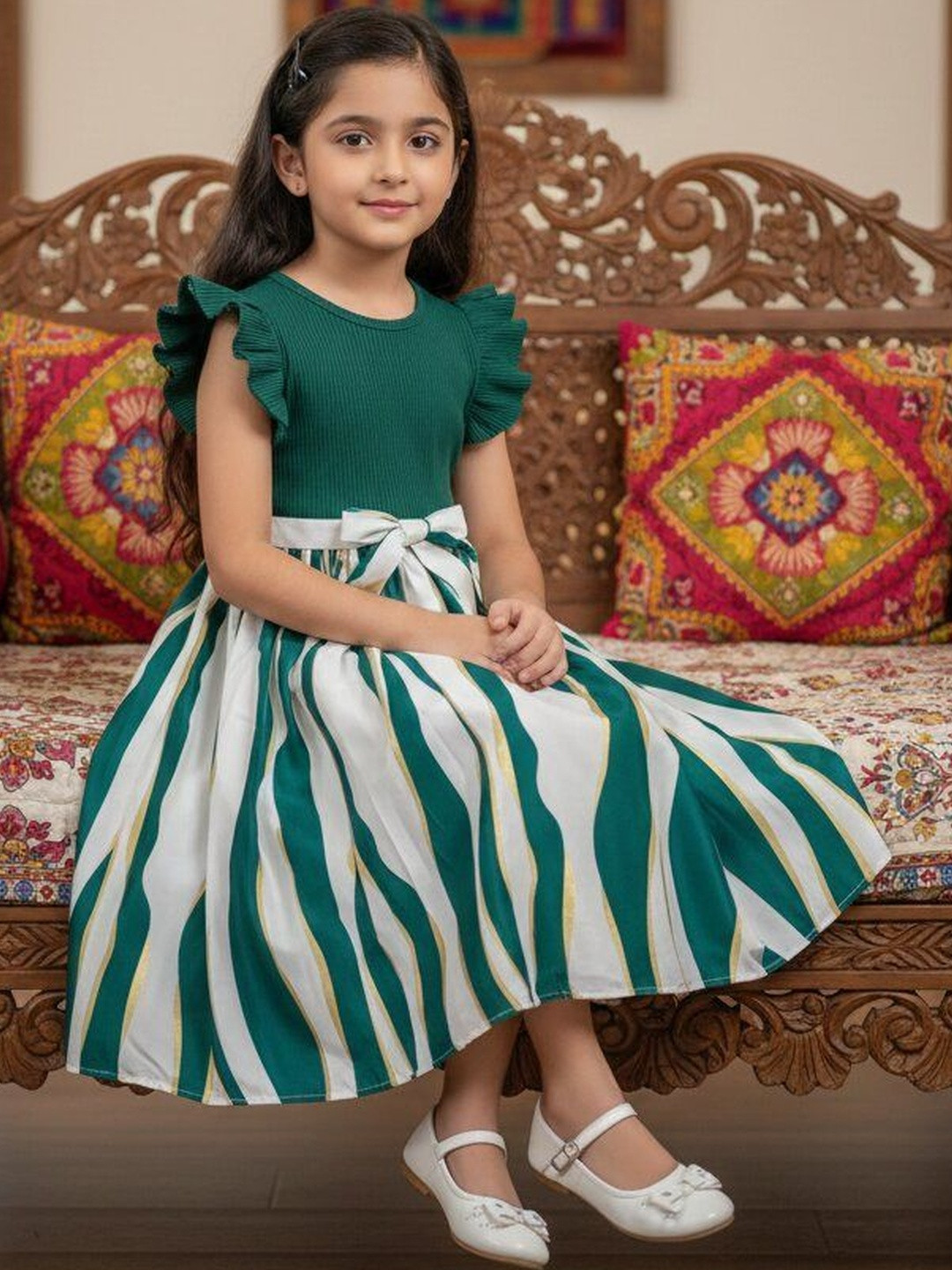 FOSTRIC Print Puff Sleeve Layered A-Line Dress