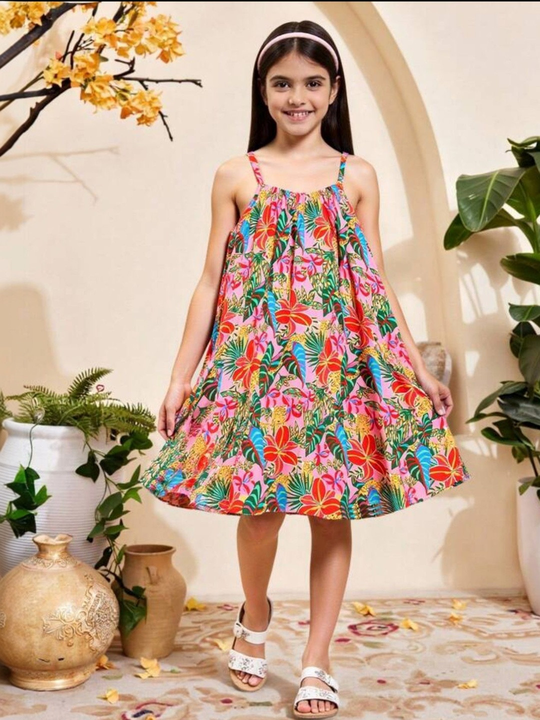 Dhanoo fashion Girls Floral Printed A-Line Dress