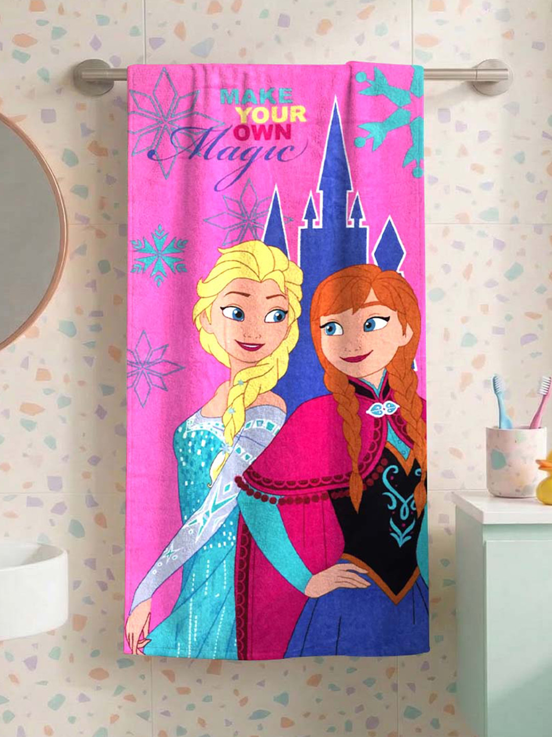 Disney Frozen Athom Trendz Cotton 350GSM Super Absorbent Kids Regular Bath Towel-19x9In