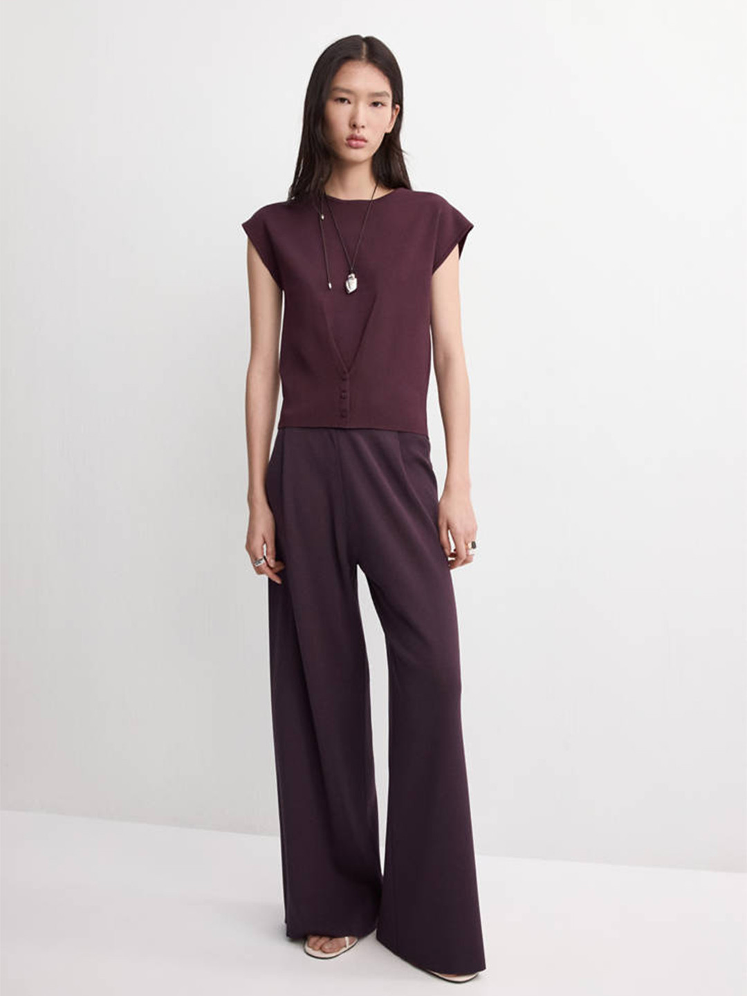 MANGO Pleated Detailed Cap Sleeves Regular Top