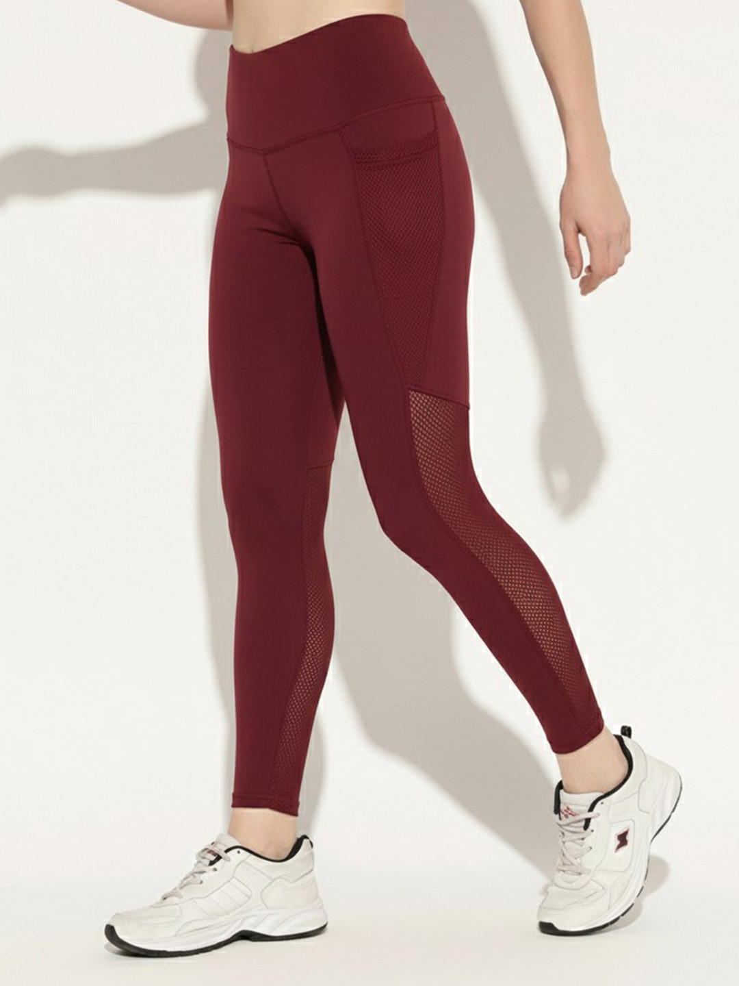 VOGAAN High Rise Training or Gym Ankle Length Tights With Mesh Panels & Pocket