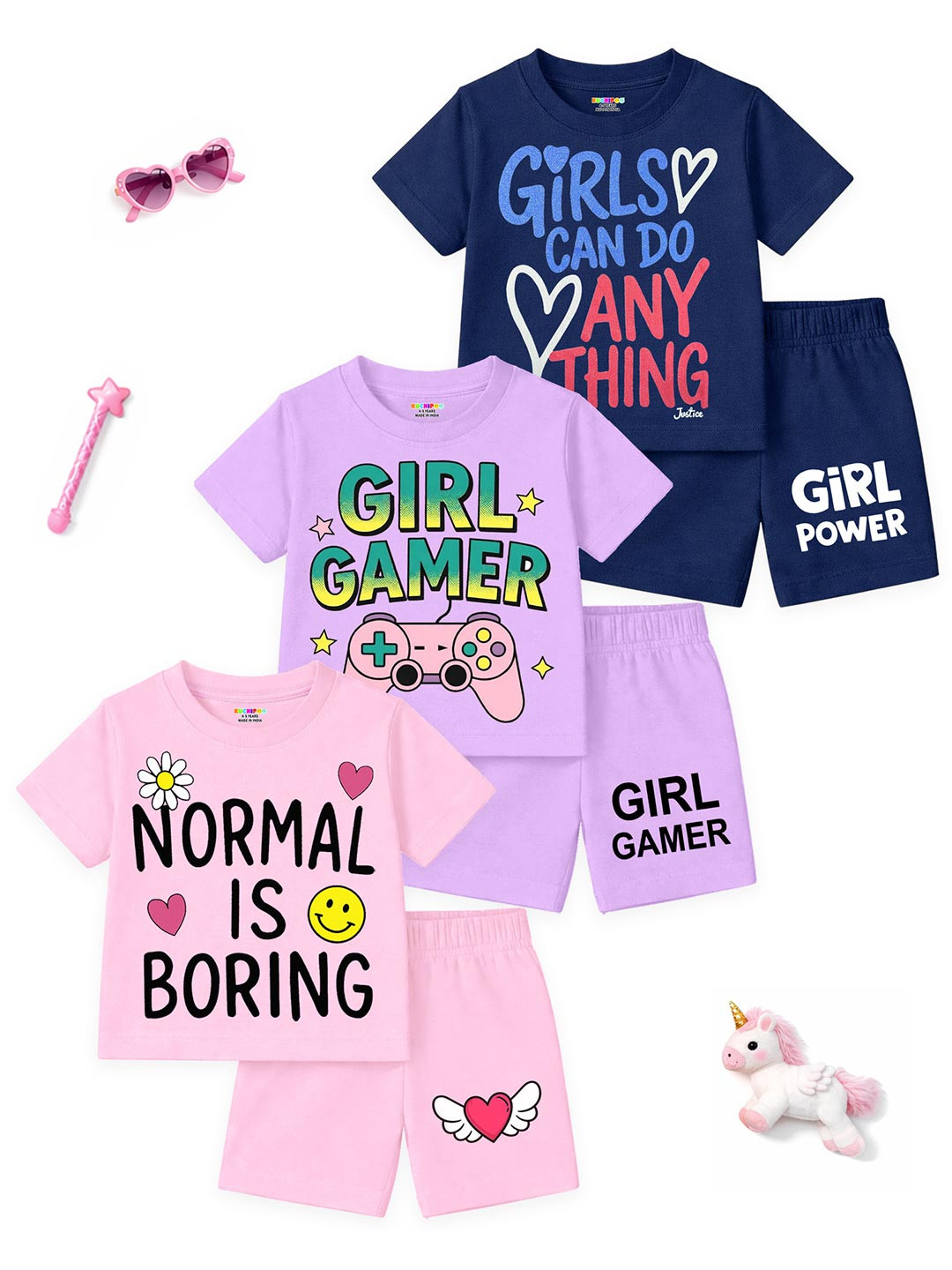 KUCHIPOO Girls Printed T-shirt with Shorts