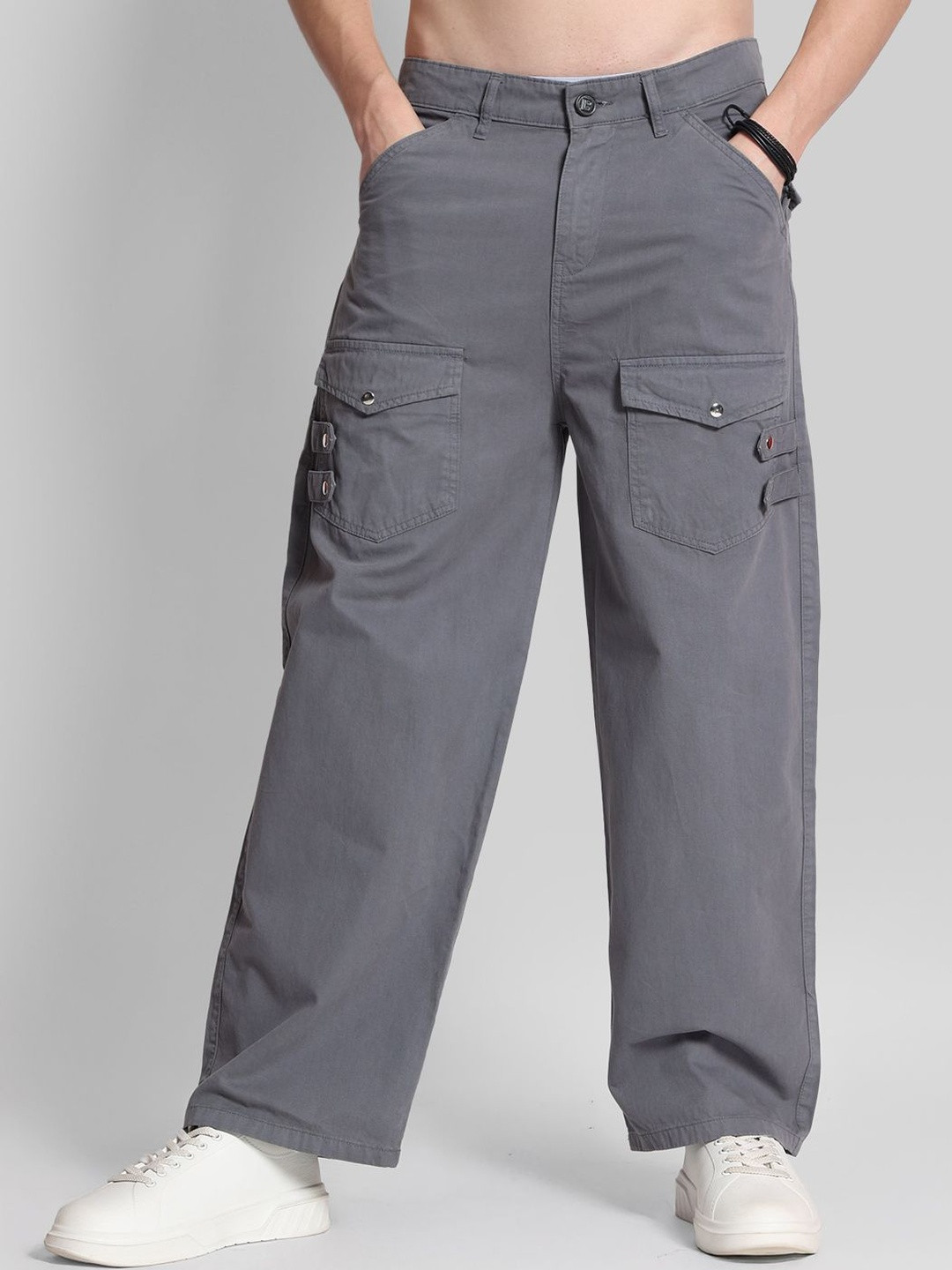 The Roadster Lifestyle Co Men Pure Cotton Korean Cargo Casual Baggy FitTrousers