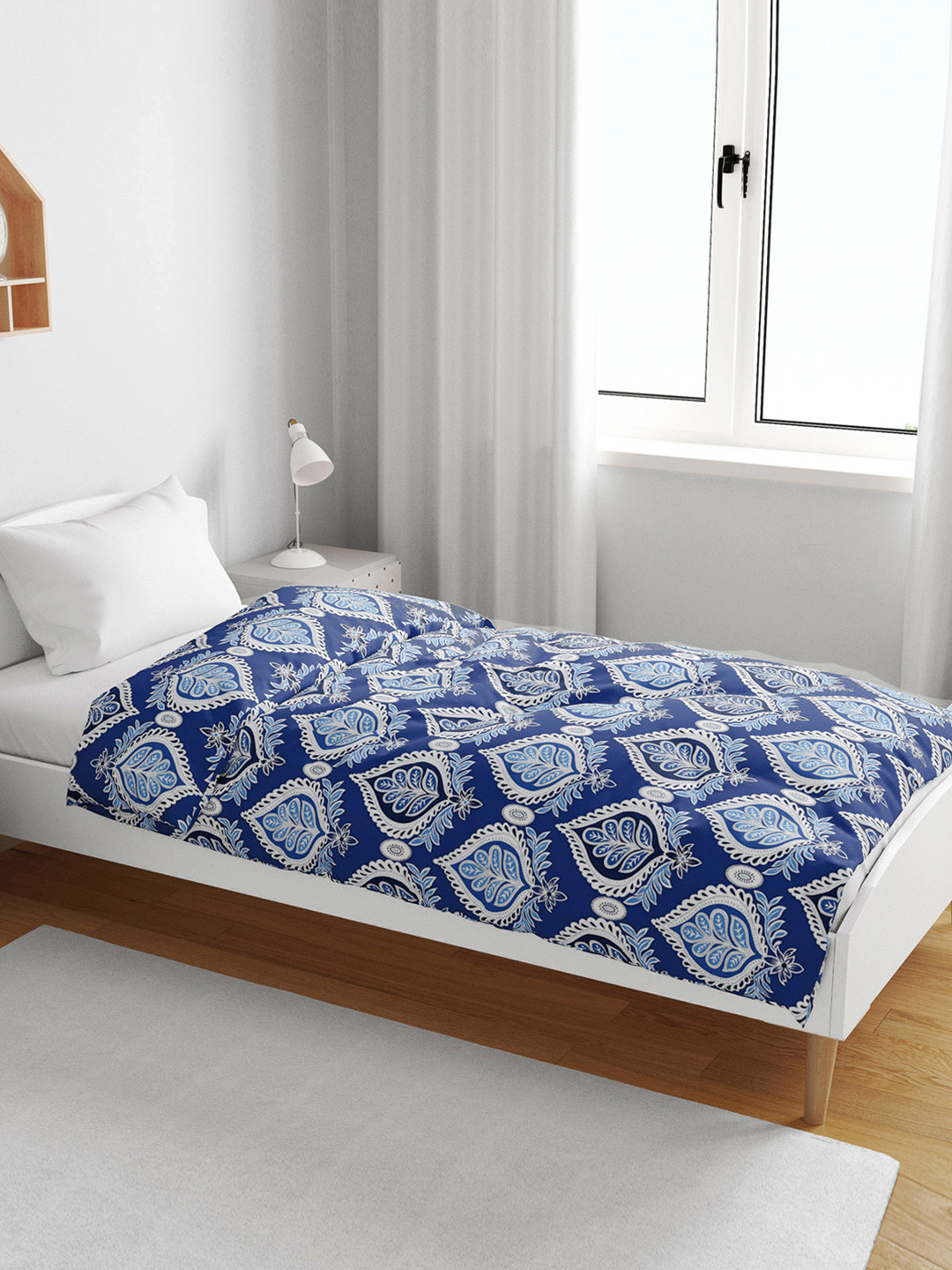 Divine Casa Dazzling Blue Floral Cotton AC Room 120 GSM Single Kids Dohar Blanket