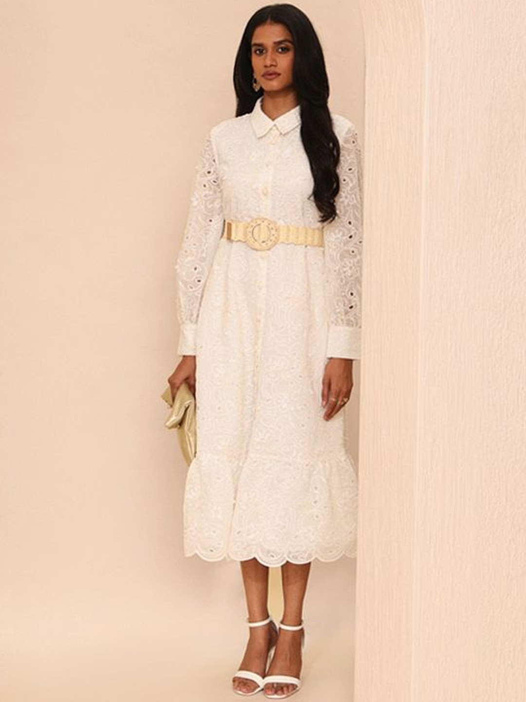 Vero Moda Shirt Collar Puff Sleeve Fit & Flare Dress