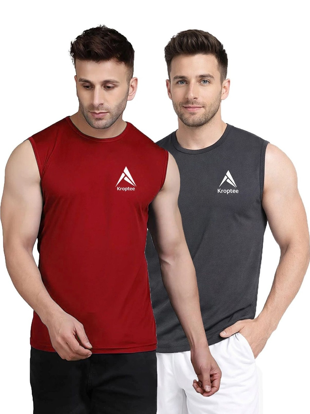 Kroptee Pack of 2 Cotton Blend Gym Vest