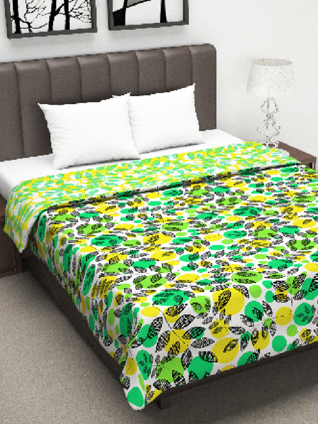 Divine Casa Green & Yellow Floral Microfiber AC Room 120 GSM Double Bed Dohar Blanket