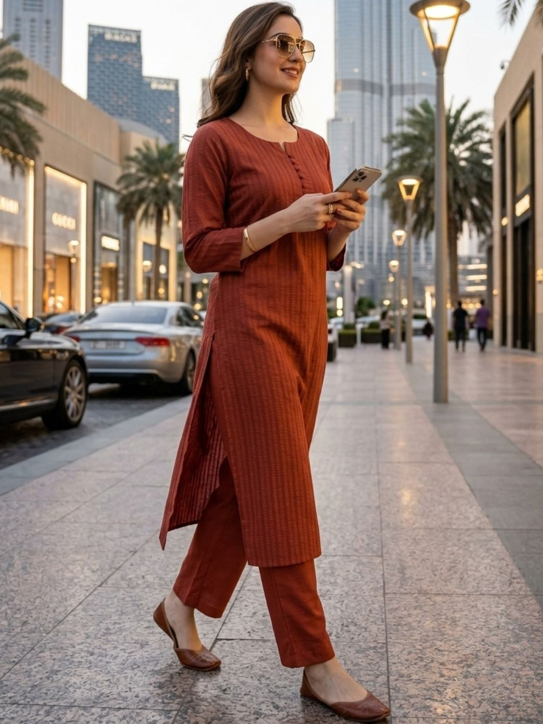 Milvia Women Striped Regular Kurta with Trousers