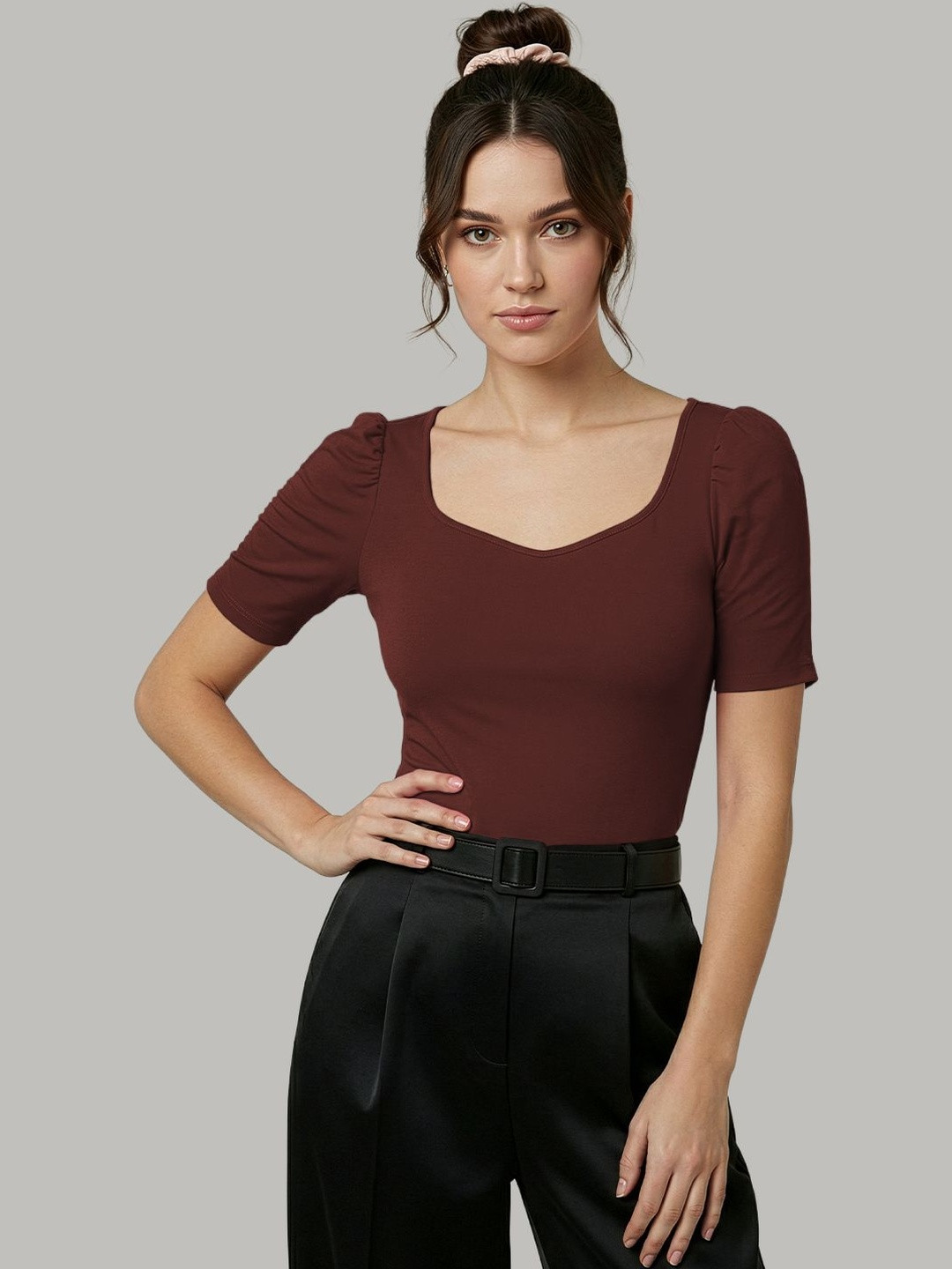 Navyankaa Sweetheart Neck Puff Sleeve Top