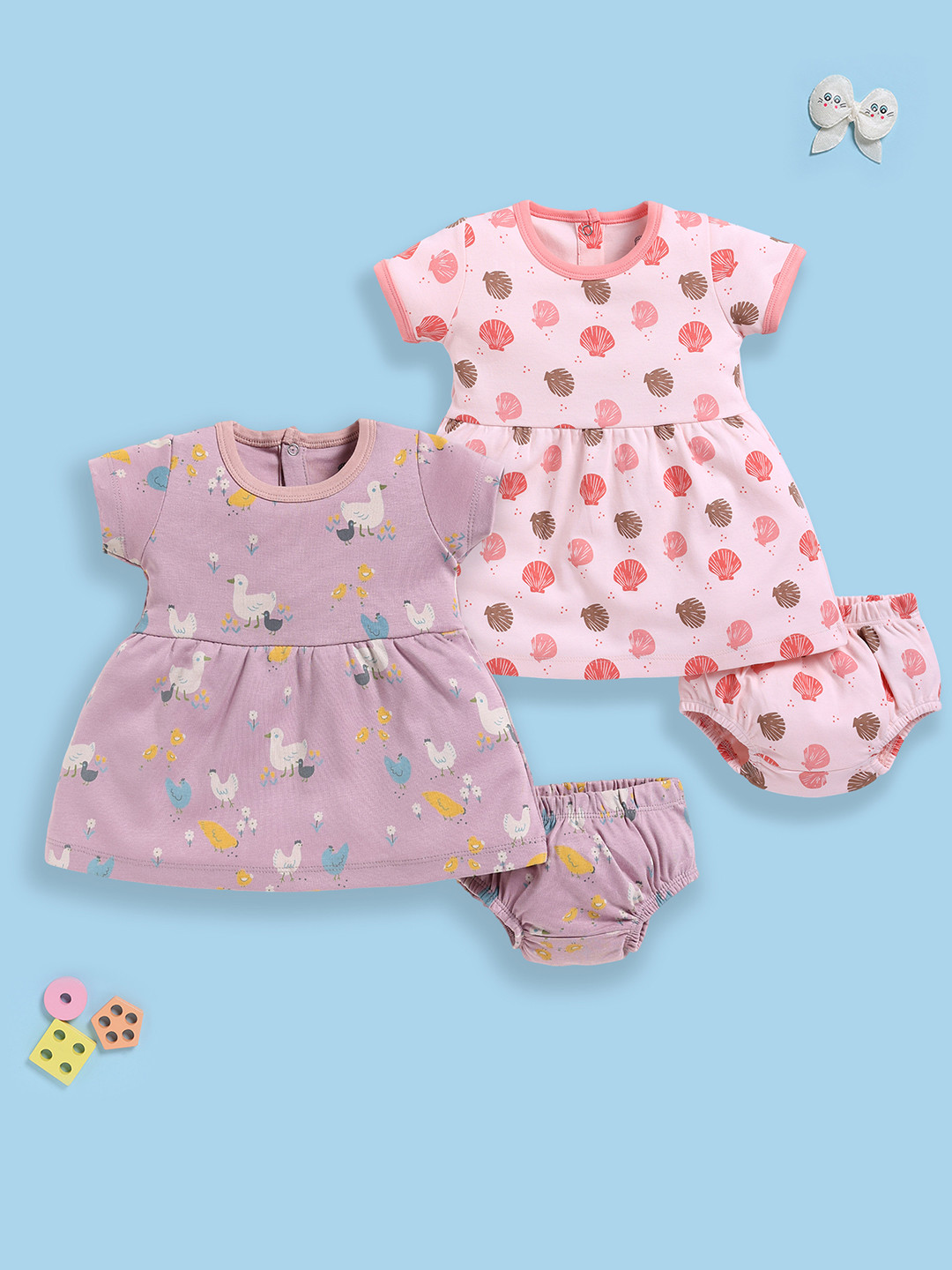BABY GO Girls Pack Of 2 Printed Cotton Dresses