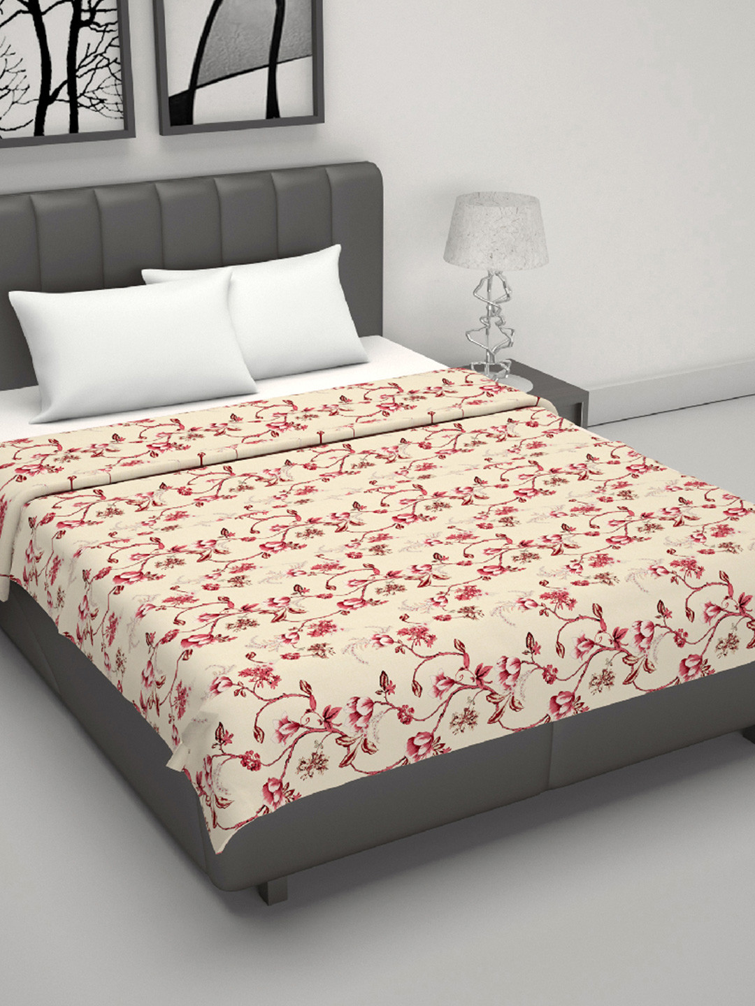 Divine Casa Sky Blue Mist Floral Cotton AC Room 120 GSM Double Bed Dohar Blanket