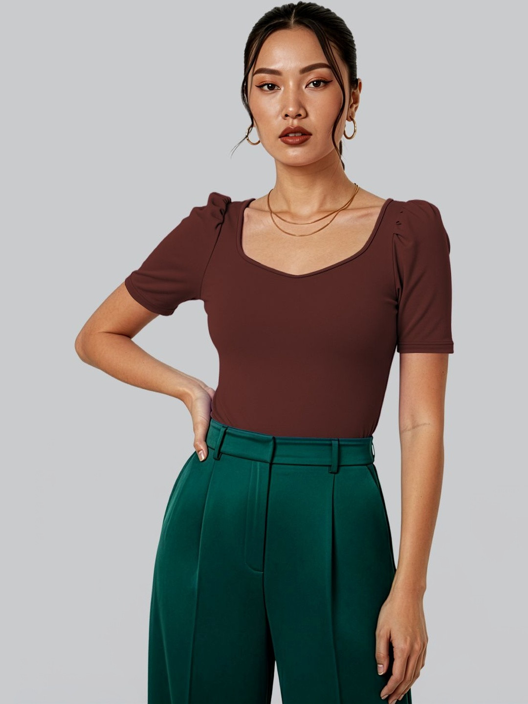 Navyankaa Sweetheart Neck Puff Sleeve Top