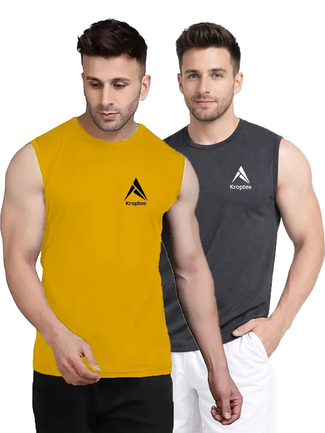 Kroptee Pack of 2 Cotton Blend Gym Vest