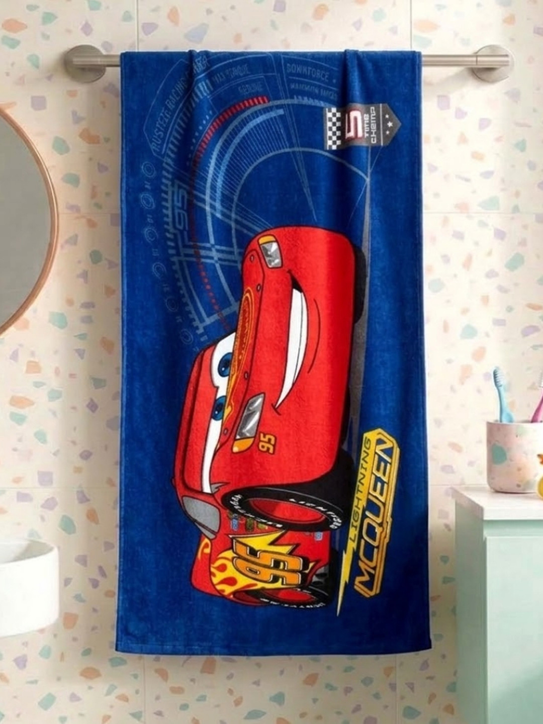 Disney Cars Mcueen Cotton 350GSM Super Soft Kids Regular Bath Towel-24x47In