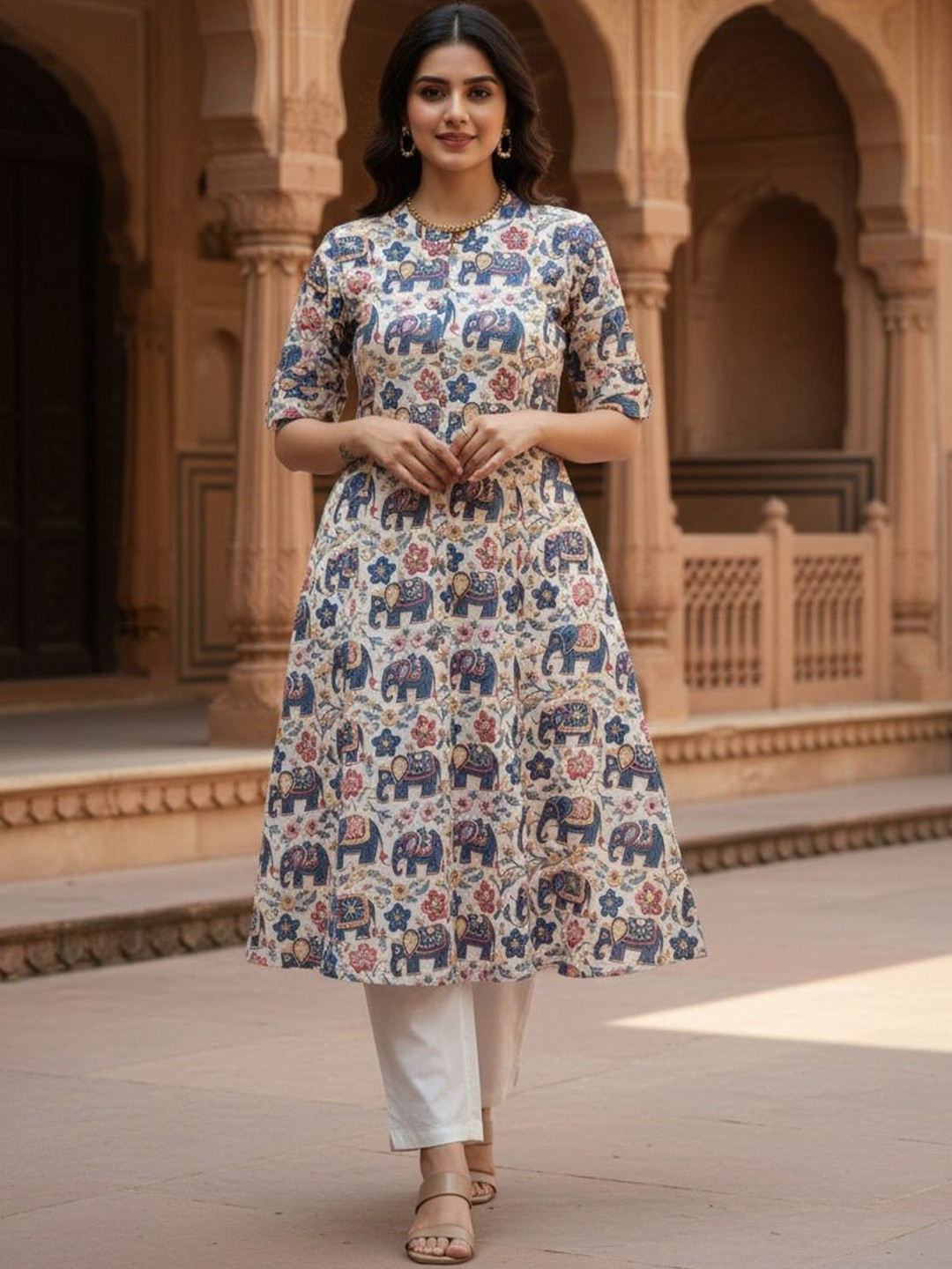 Gopi Prem Women Animal Printed Regular Pure Cotton Kurta with Palazzos