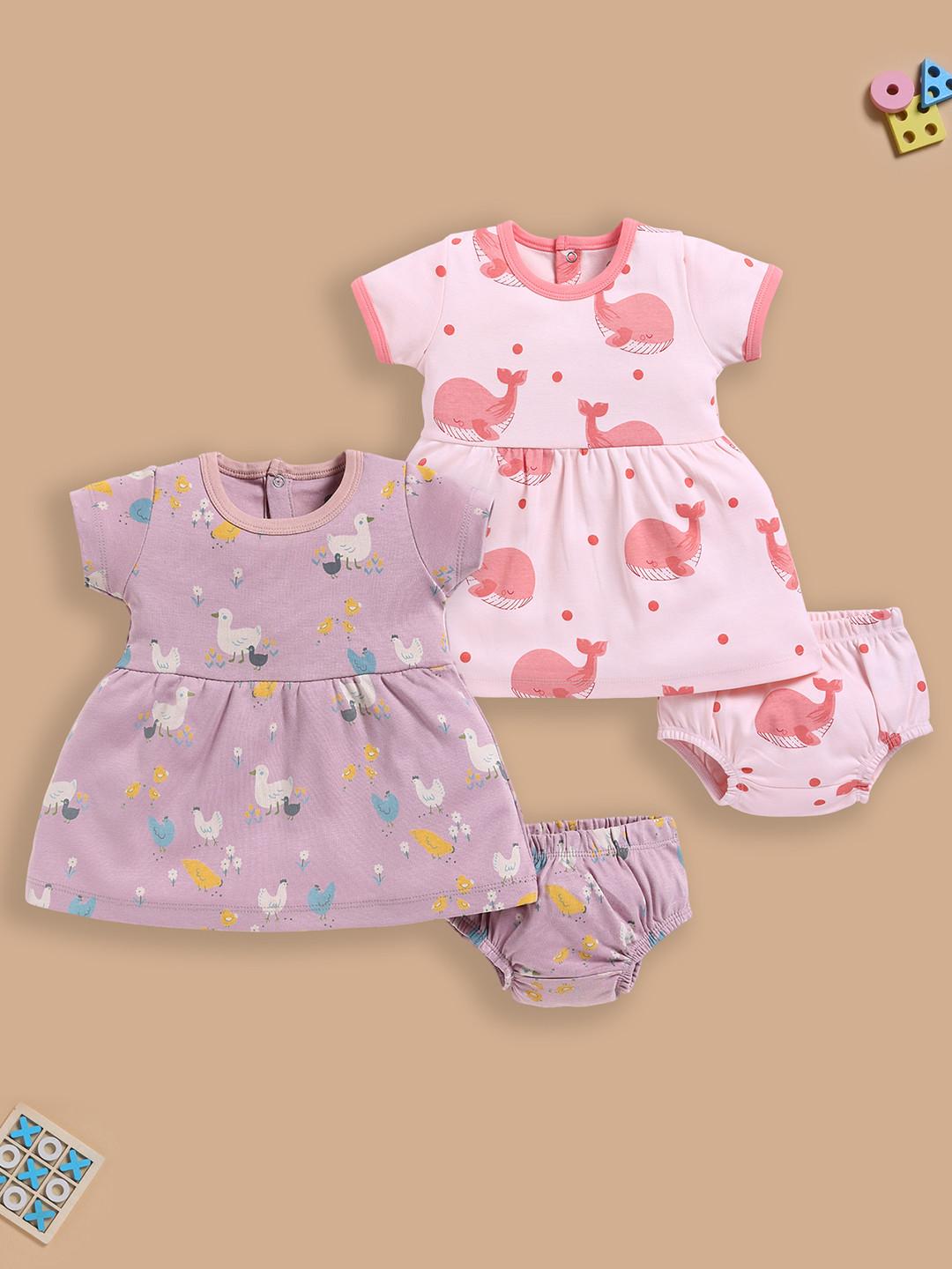 BABY GO Girls Pack Of 2 Printed Cotton Dresses