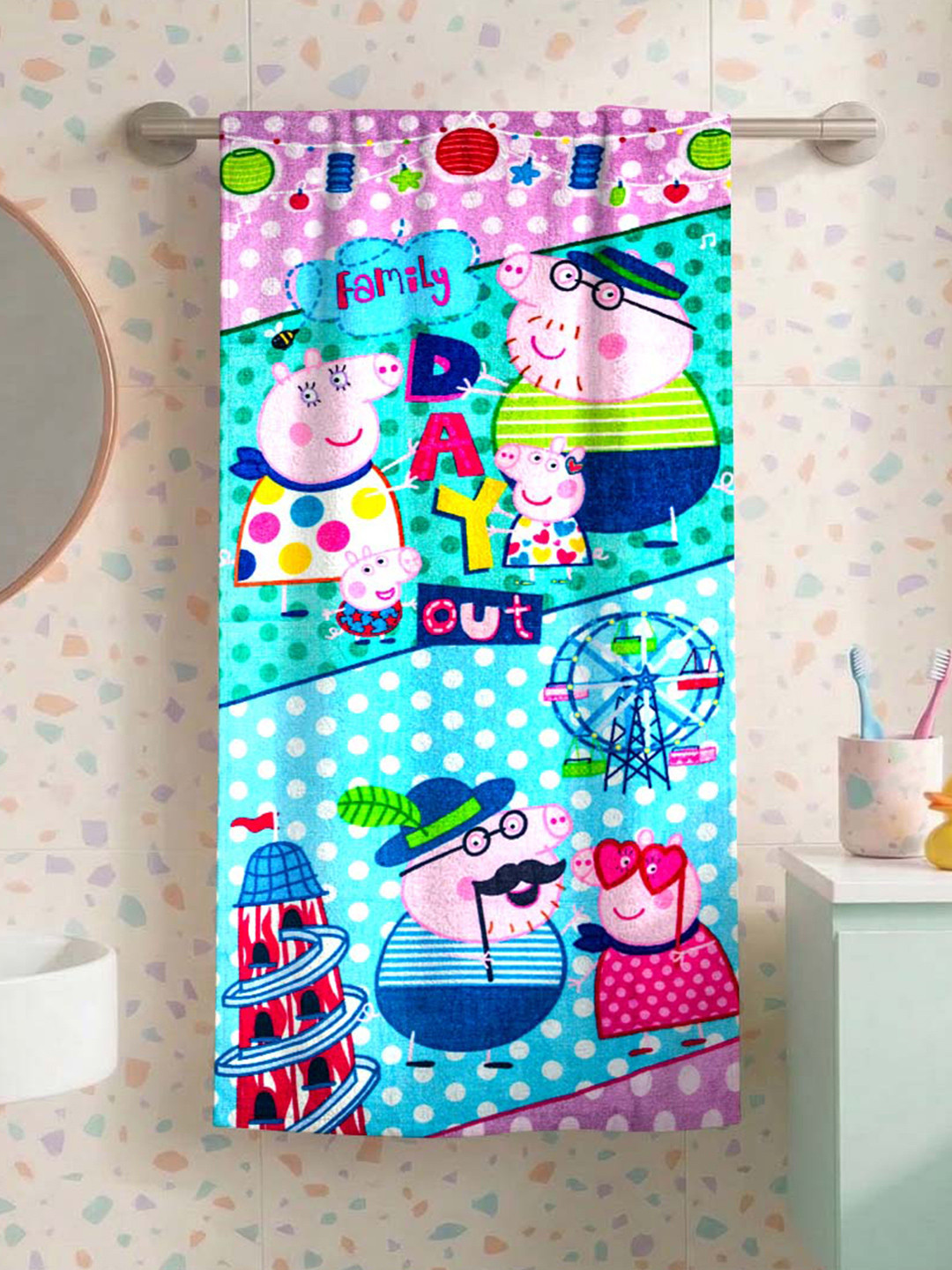 Athom Trendz Peppa Pig Pure Cotton 350GSM Super Absorbent Kids Regular Bath Towel-24x47In