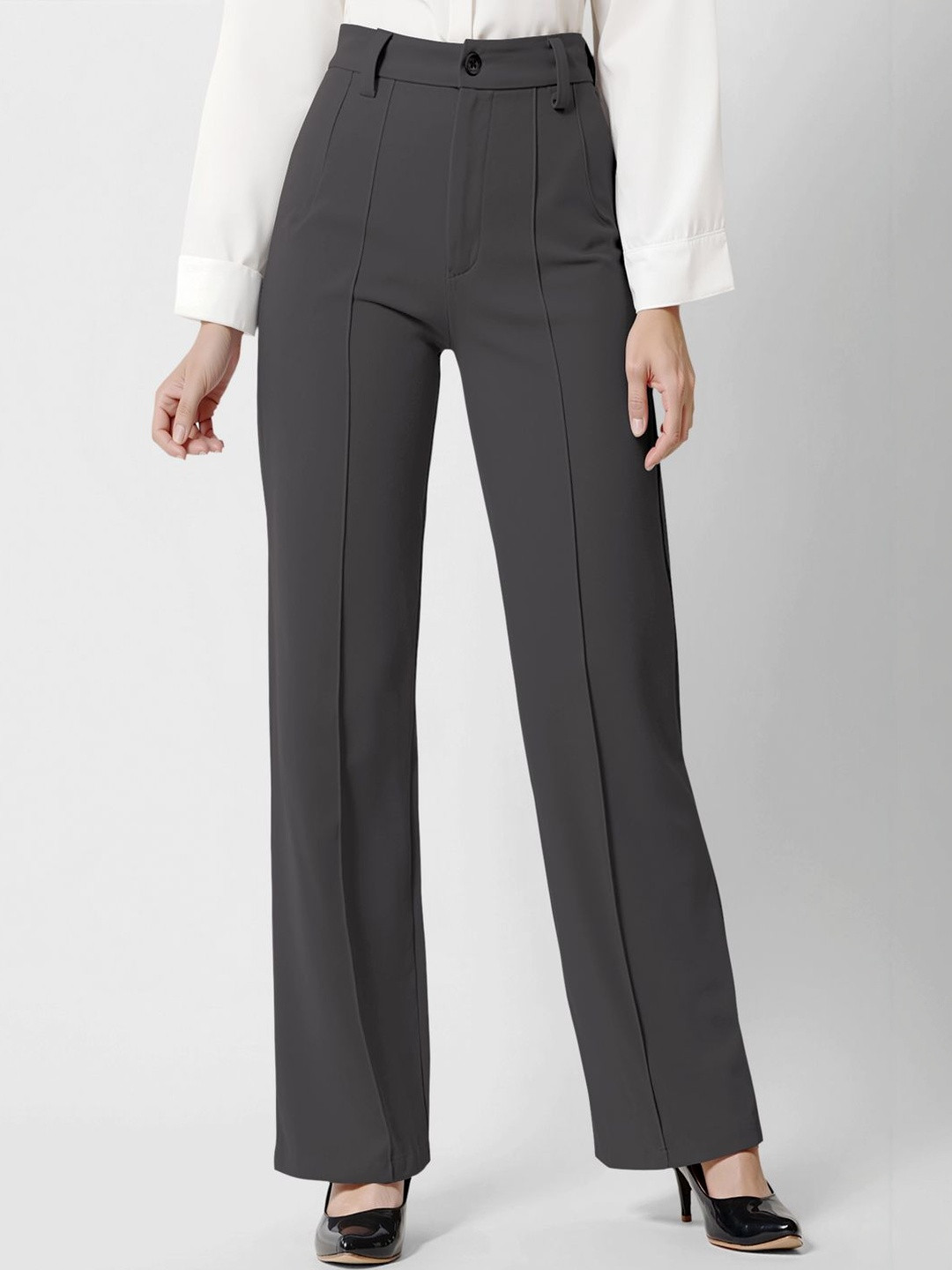 Navyankaa Women Straight Fit High-Rise Trousers