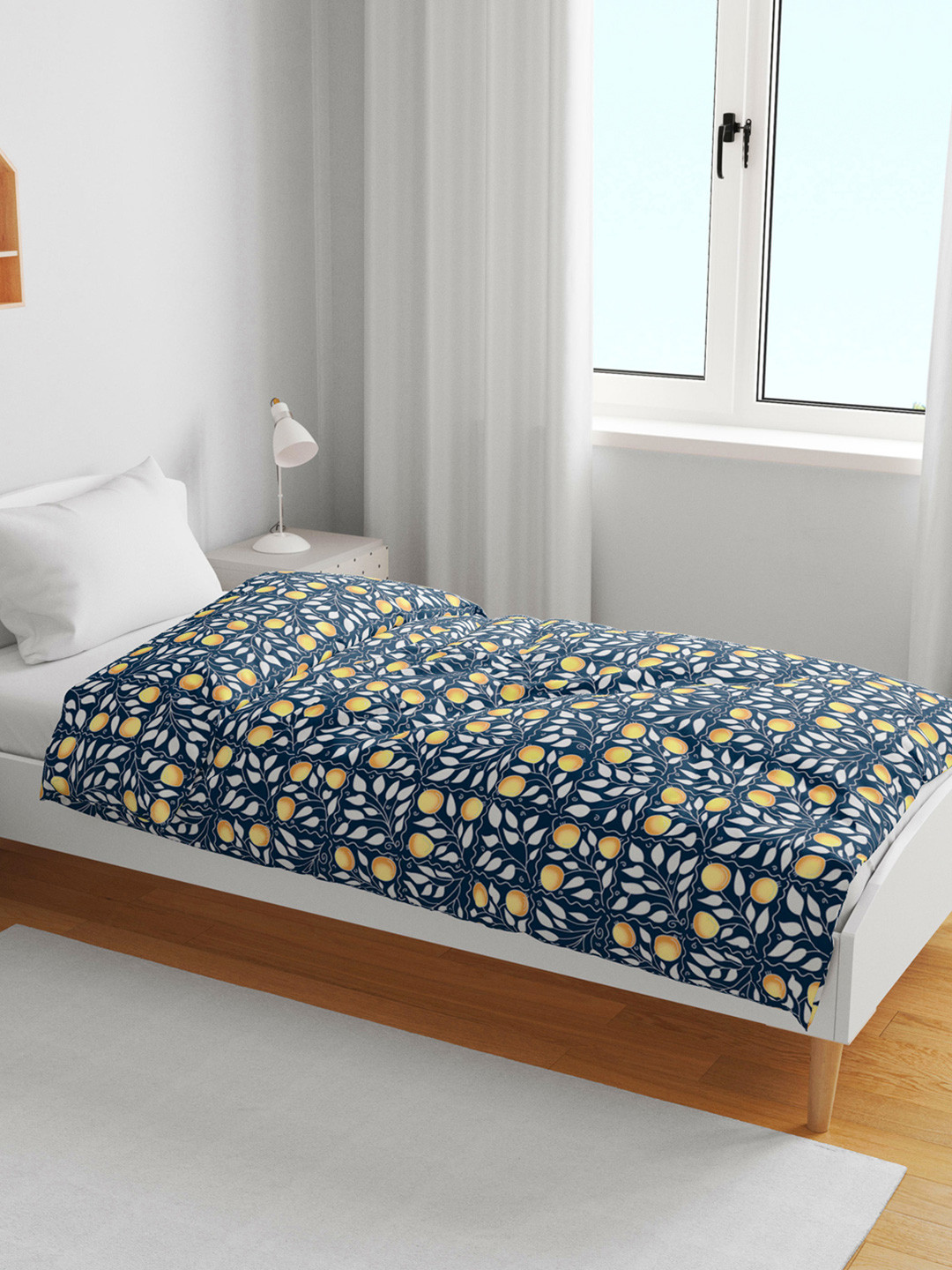 Divine Casa Navy & Orange Floral Cotton AC Room 120 GSM Single Kids Dohar Blanket