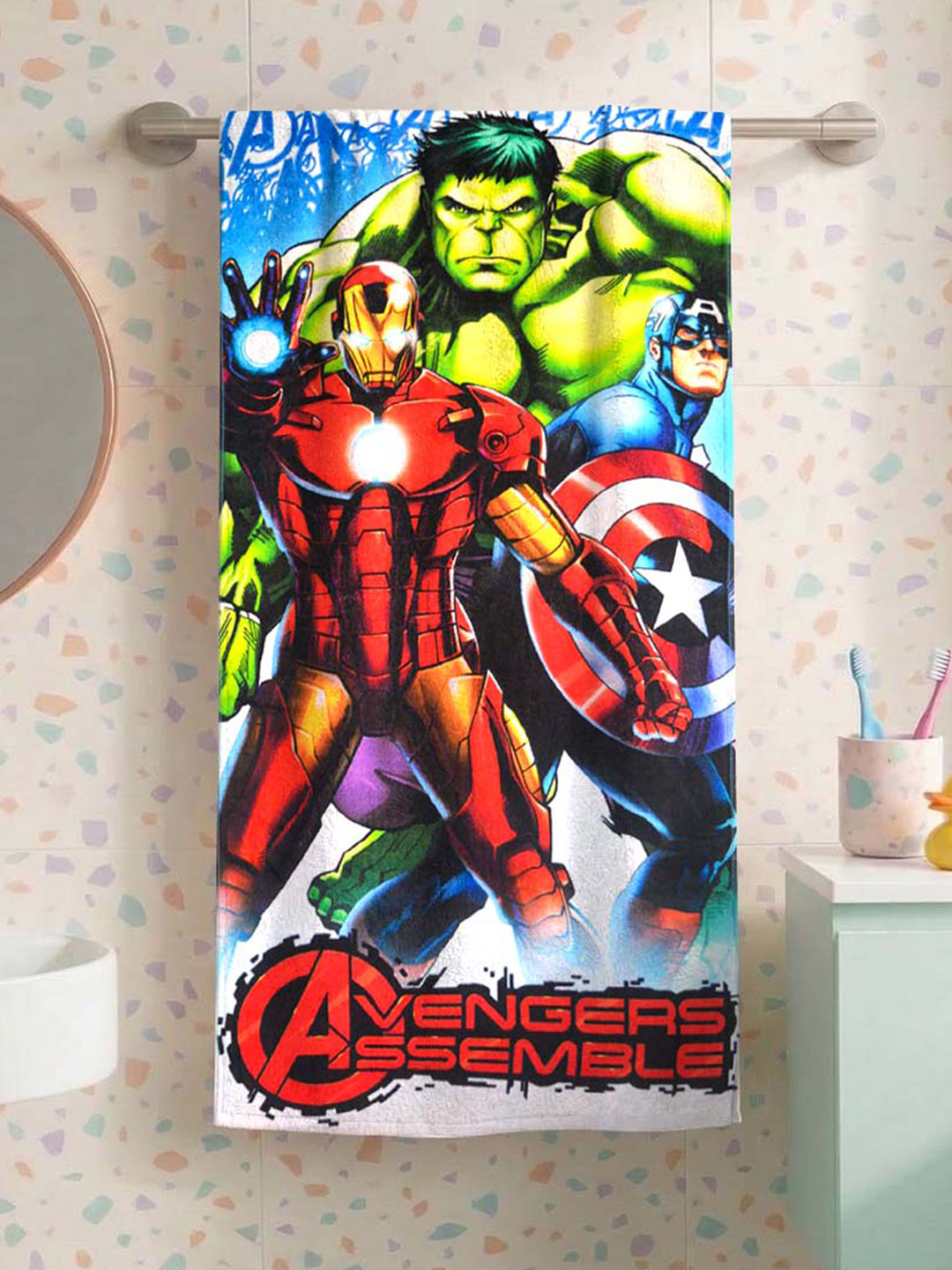 Athom Living Kids Marvel Avengers Theme Bath Towel Pure Cotton |350GSM|60*120cm