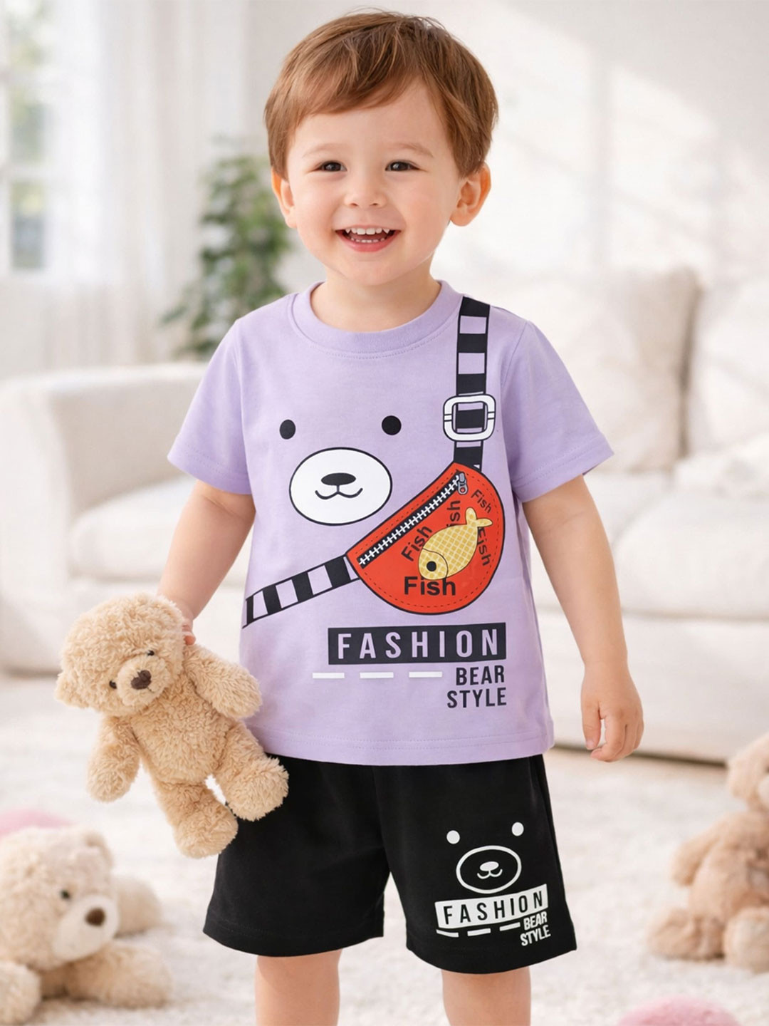 BabyZone Unisex Kids Printed T-shirt with Shorts