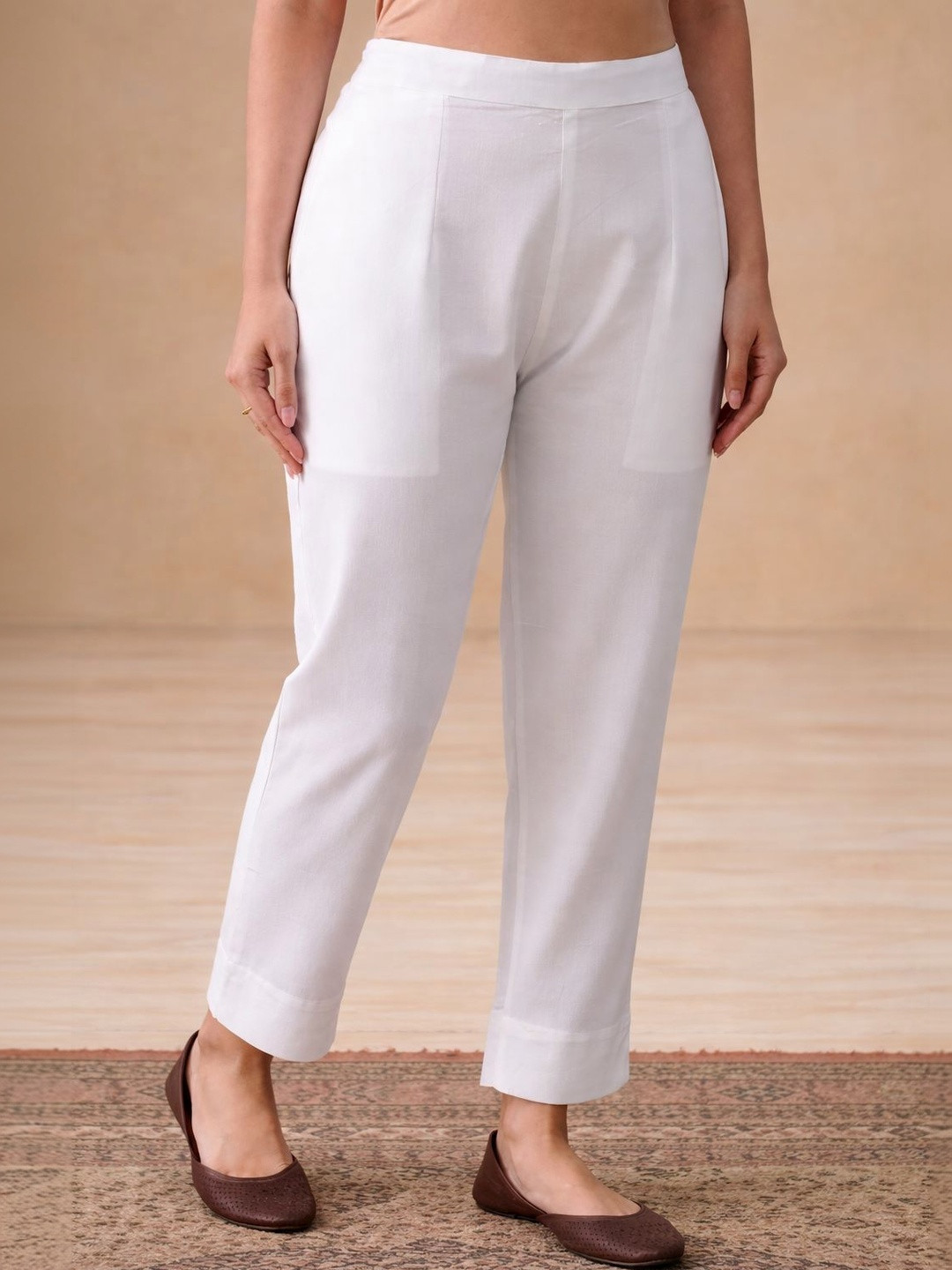 Keshar Women's Cotton Solid Regular Fit Casual Pants Trousers