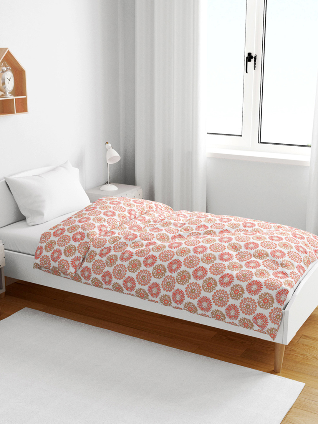 Divine Casa Red Orange Floral Cotton AC Room 120 GSM Reversible Single Kids Dohar Blanket