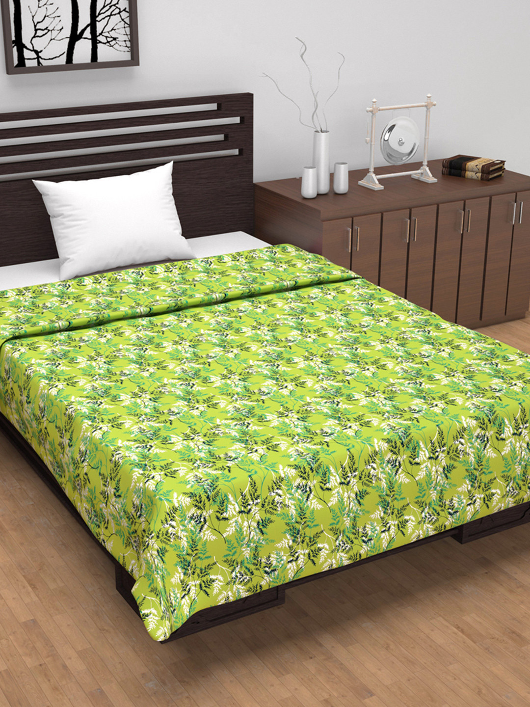 Divine Casa Lime Breeze Floral Cotton AC Room 120 GSM Reversible Single Bed Dohar Blanket