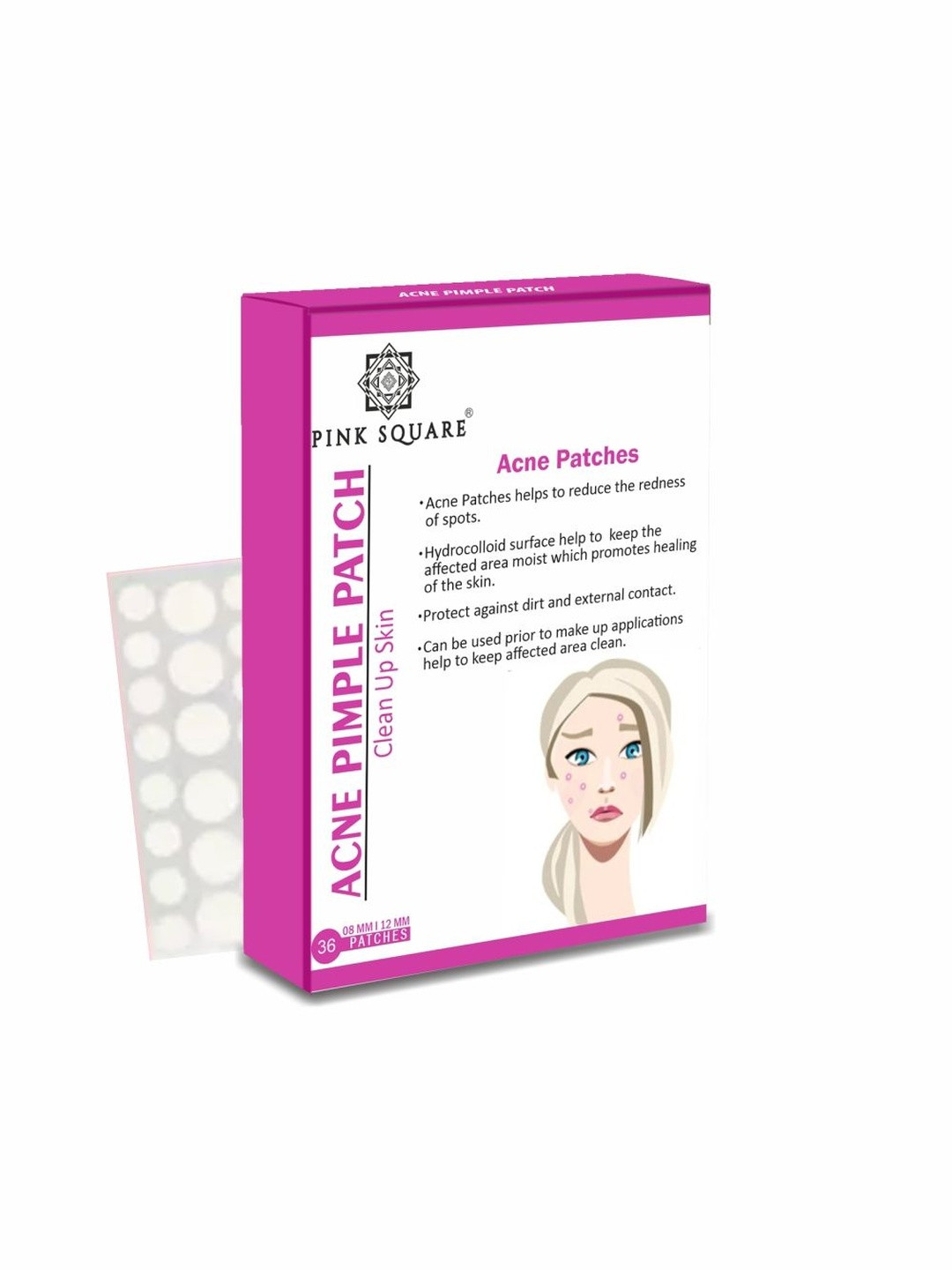 Pink Square Hydrocolloid Acne Spot - 36 Patches