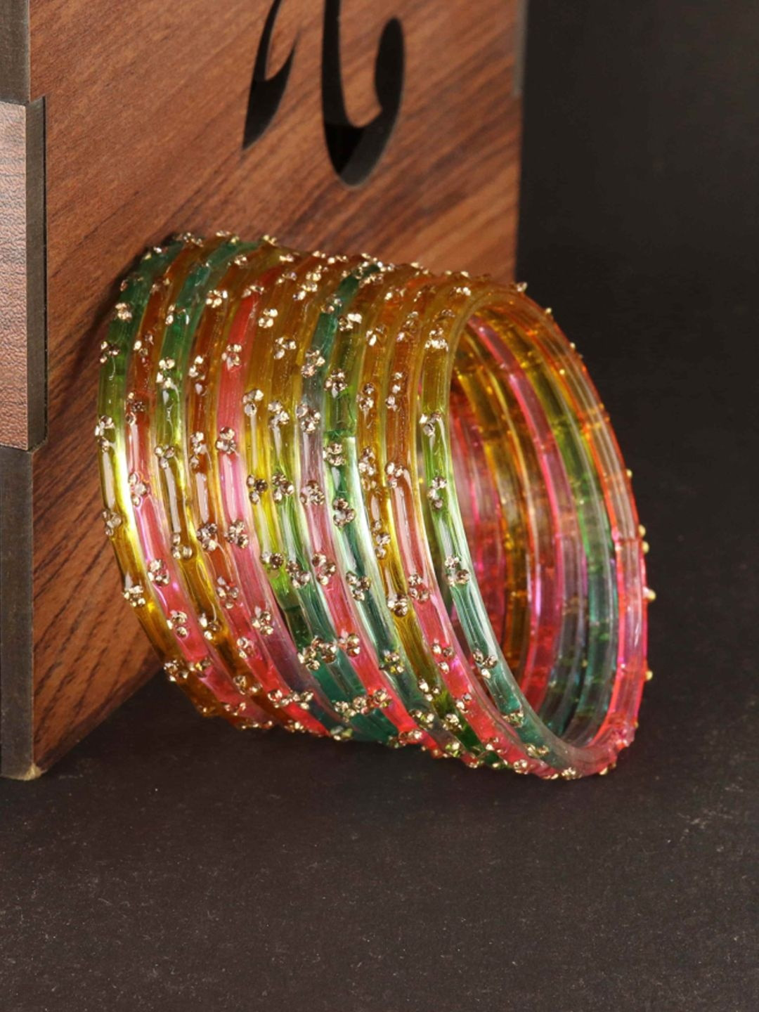 STYOLLO Set Of 12 GlassGolden Zircon Stone Bangles