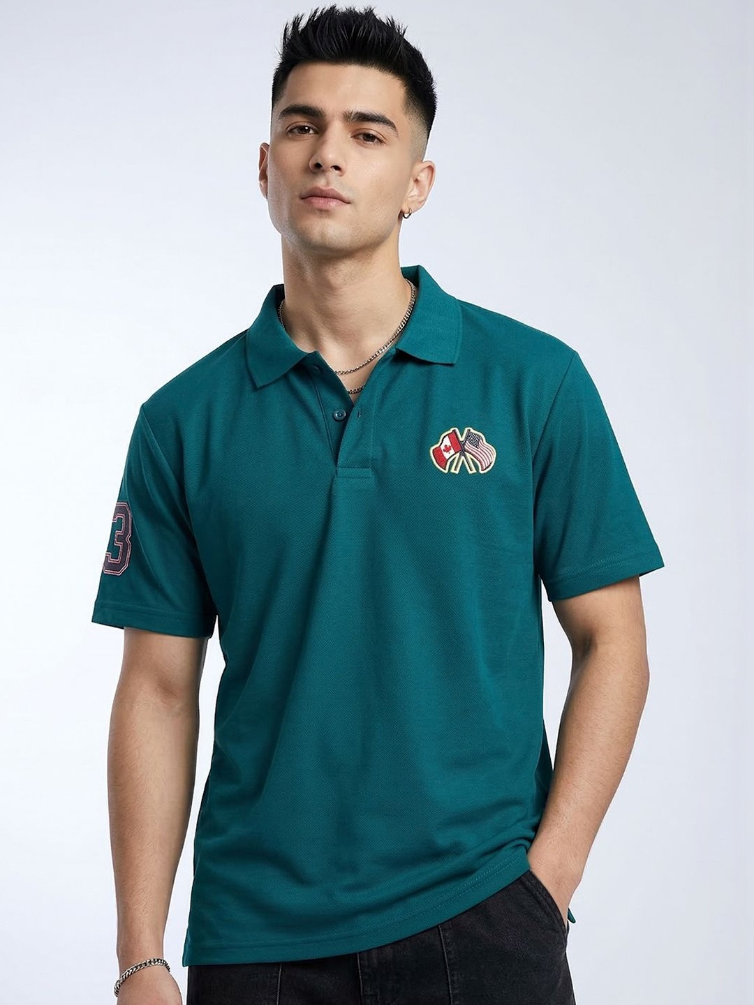 HERE&NOW Men Printed Polo Collar T-shirt