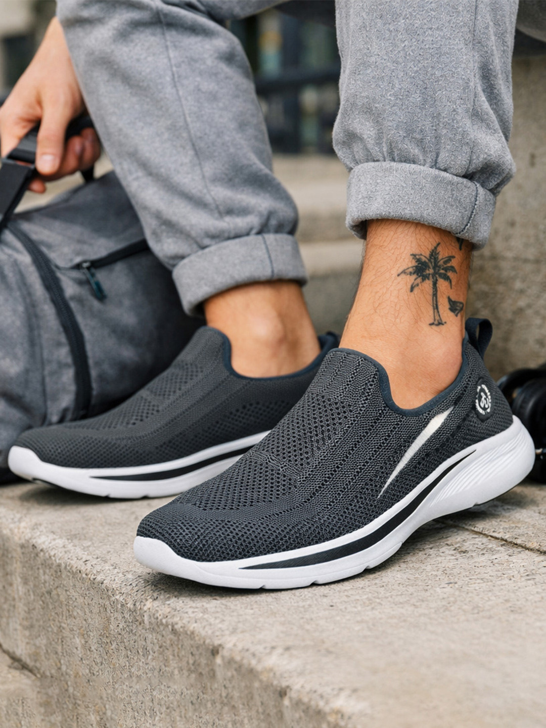 Ajanta Men Grey & White Mesh Walking Shoes