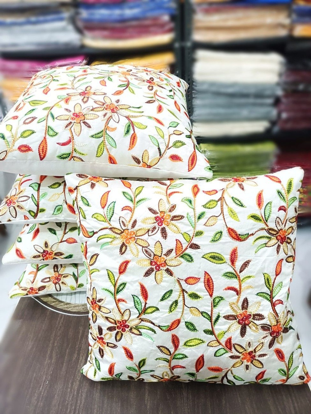 LOFEY White Set of 5 Embroidered Square Cushion Covers
