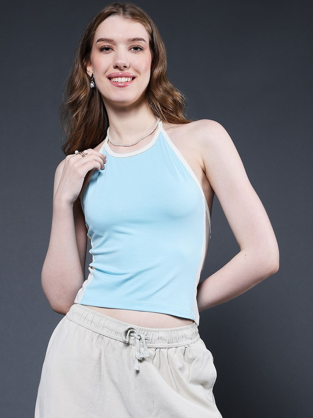PRONK Halter Neck Cotton Crop Top
