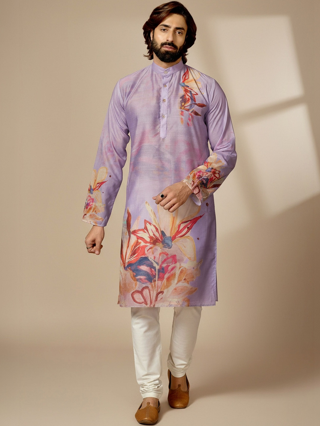 INDIROOP Men Ethnic Motifs Printed Mandarin Collar Cotton Kurta