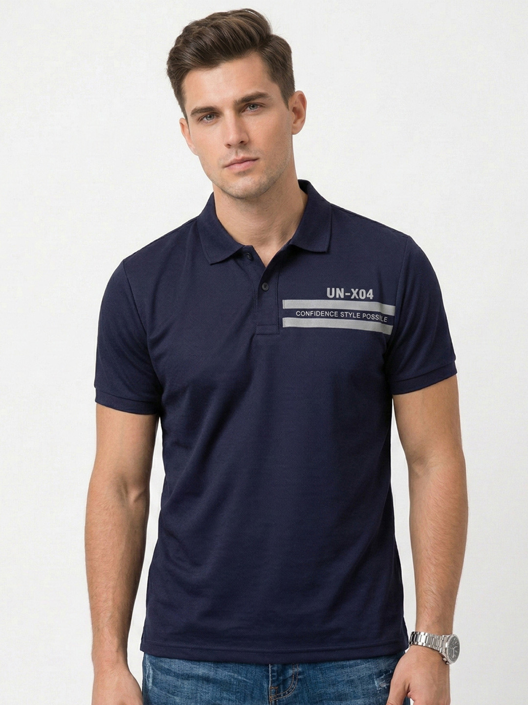 Here&Now X Game Begins Typography Printed Polo Collar Pockets Cotton T-shirt