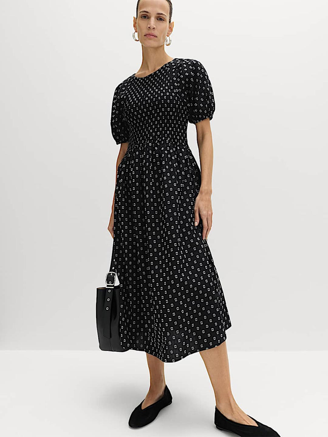 Marks & Spencer Print Puff Sleeve A-Line Midi Dress