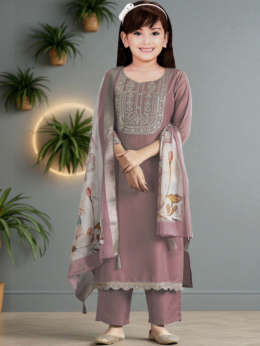 2ni8 lifestyle Girls Embroidered Kurta with Salwar & With Dupatta
