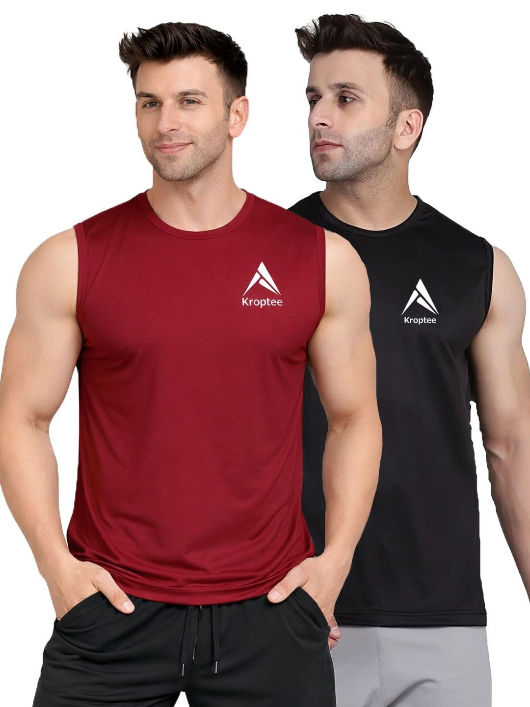 Kroptee Pack of 2 Cotton Blend Gym Vest