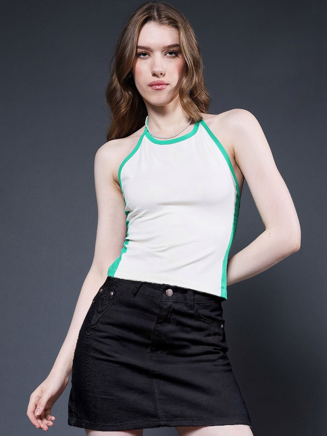 PRONK Halter Neck Cotton Crop Top
