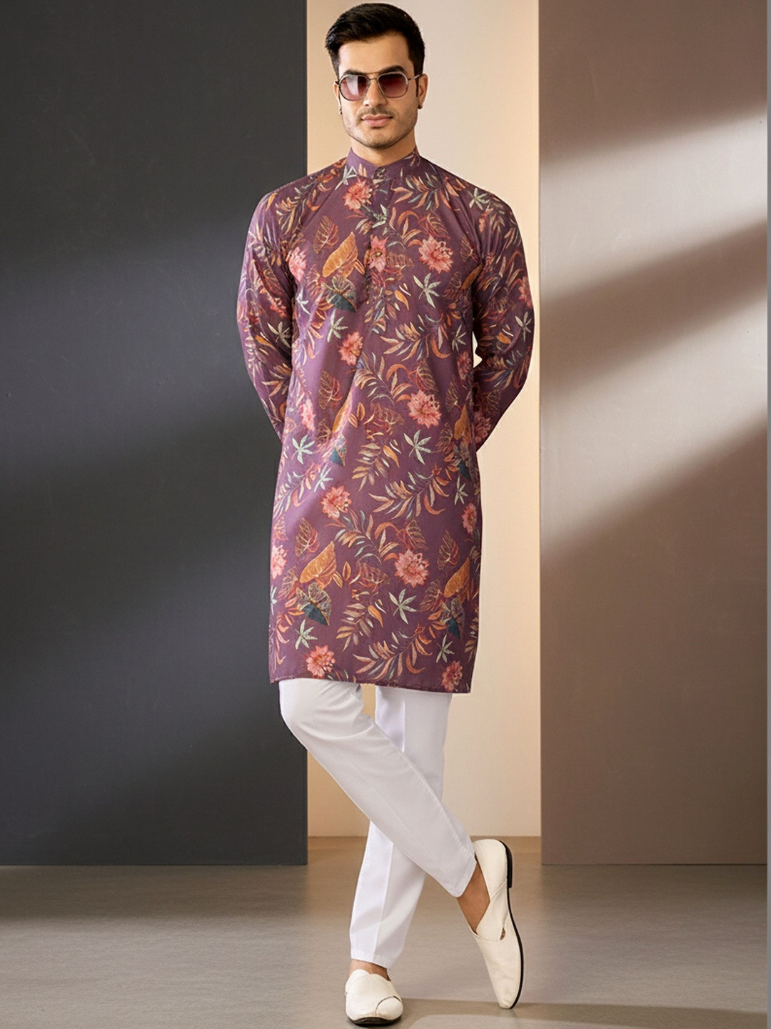 INDIROOP Floral Printed Regular Kurta with Pyjamas