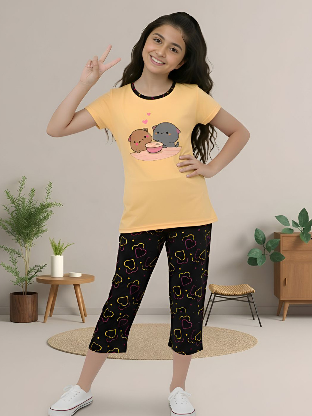 PY PINKYOU Girls Printed T-shirt with Pyjamas