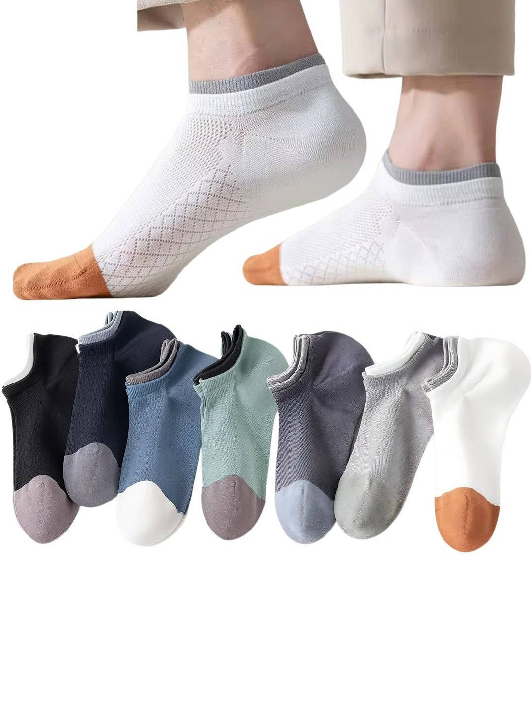 PRASTHAN Men Pack Of 7 Patterned Cotton Blend Ankle Length Socks
