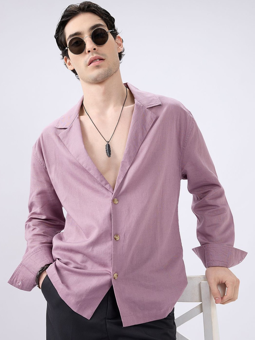 VASTRADO Rosemelt Linen Lapel Collar Oversized Shirt