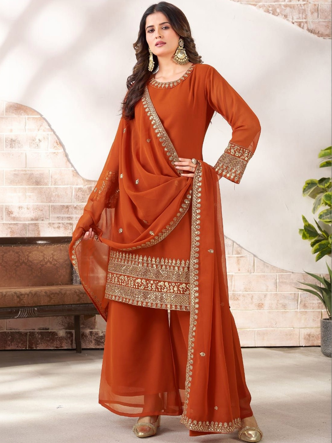 WAZIX Clothing Women Embroidered Regular Sequinned Kurta with Pyjamas & With Dupatta
