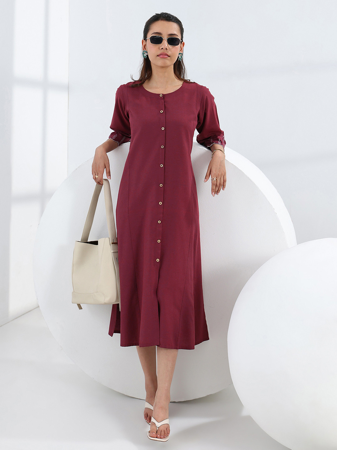 Gerua By Libas Women Maroon Solid A-Line One Piece Dress
