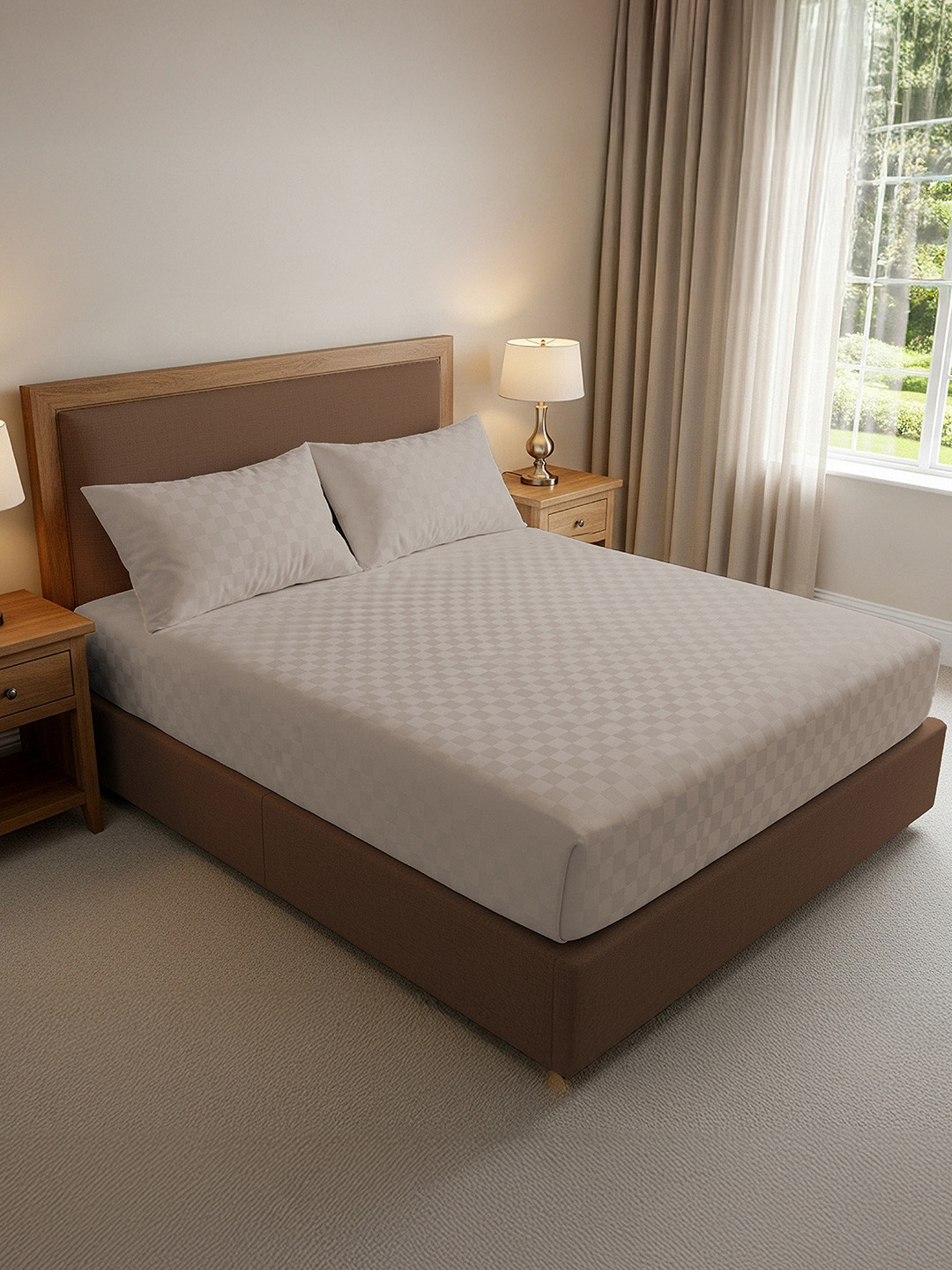 URBAN SPACE Brown 300 TC Super King Bedsheet with 2 Pillow Covers