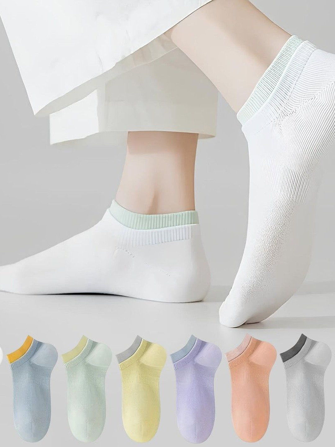 PRASTHAN Men Pack Of 8 Colourblocked Cotton Blend Ankle Length Socks