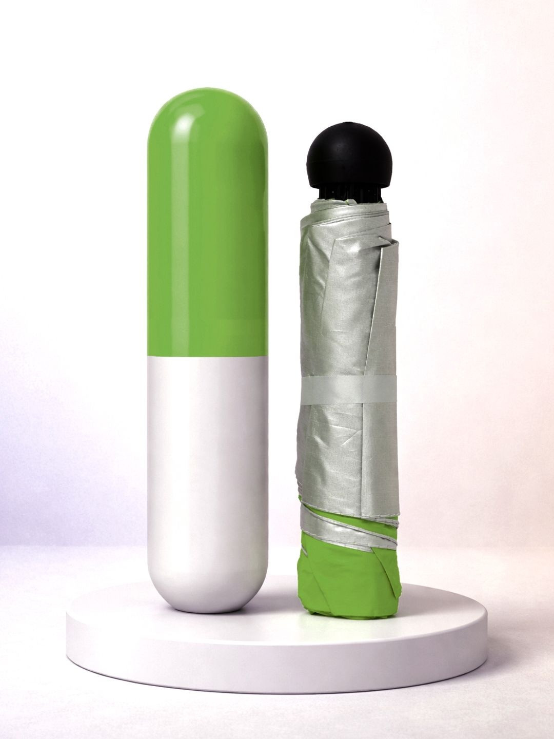 FABINALIV Green Solid 3 Fold Waterproof Compact Capsule Umbrella