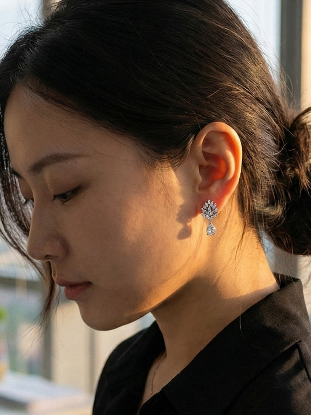 JEWELOPIA Silver-Plated Brass American Diamond Studs